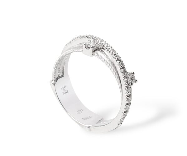 Marco Bicego Goa Ring - 18K White Gold Three-strand Ring with Diamonds - Image 3