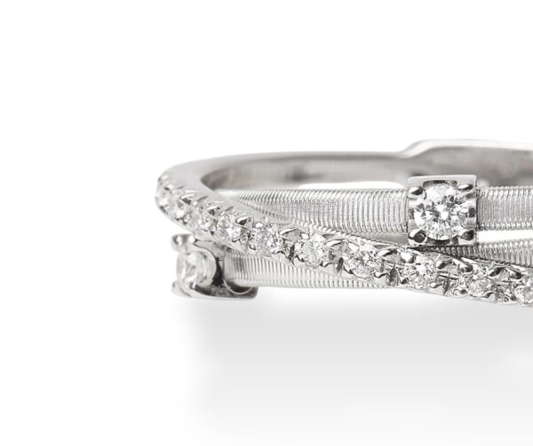 Marco Bicego Goa Ring - 18K White Gold Three-strand Ring with Diamonds - Image 4
