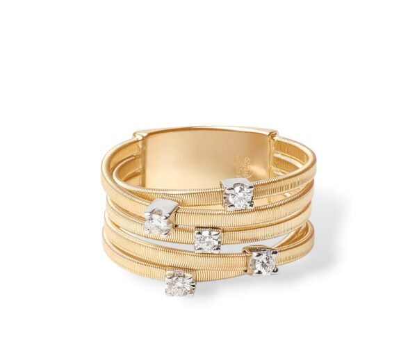 Marco Bicego Goa Ring - 18K Yellow Gold Five-strand Ring with Five Diamonds - Image 3