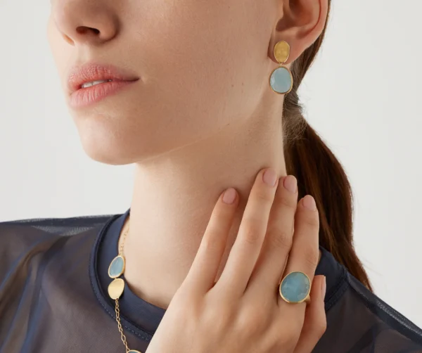 Marco Bicego Lunaria Gold Aquamarine Earrings - Image 2